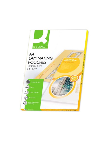 Bolsa de plastificar q-connect 303 x 216 mm 80 mc din a4 caja de 100 unidades