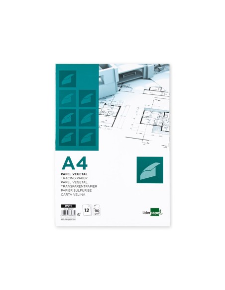 Papel vegetal liderpapel a4 90gr 210x297mm sobre de 12 hojas