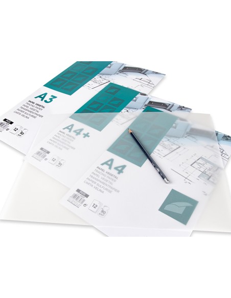 Papel vegetal liderpapel a4 90gr 210x297mm sobre de 12 hojas
