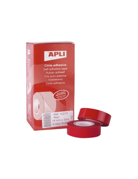 Cinta adhesiva apli 33 m x 19 mm color rojo