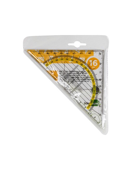 Escuadra liderpapel geometria 16 cm plastico cristal con pestaña de sujeccion