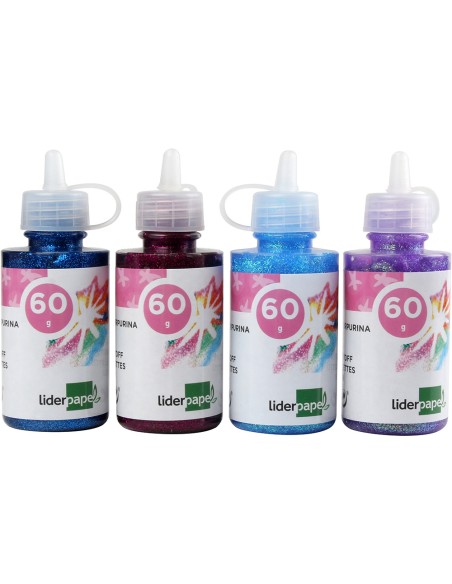 Purpurina pegamento liderpapel fantasia colores metalicos surtidos bote de 60 gr