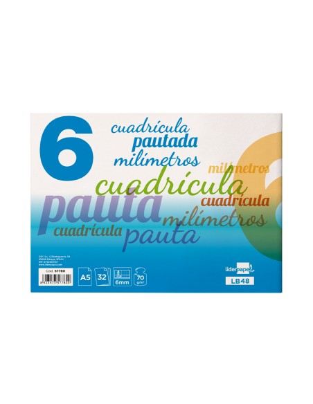 Libreta liderpapel pautaguia tapa cartoncillo 32 hojas din a5 70 gr cuadriculado pautado 6 mm apaisado