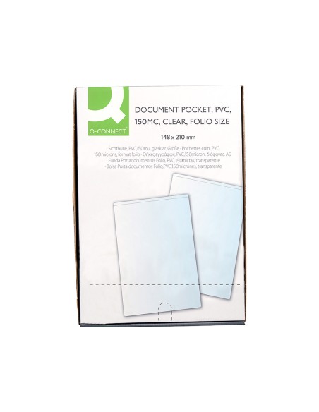 Funda portadocumento q-connect din a5 150 micras pvc transparente con uñero 148x210 mm