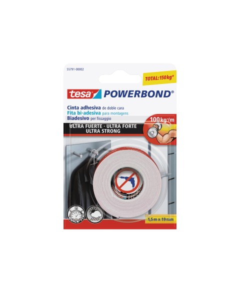 Cinta adhesiva tesa doble cara ultra strong extrafuerte para interior y exterior 1,5m x19mm