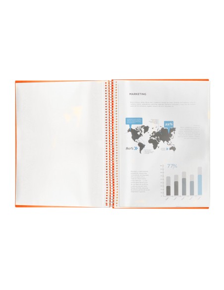 Carpeta liderpapel escaparate con espiral 60 fundas polipropileno din a4 naranja