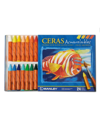 Lapices cera manley acuarelable caja de 24...
