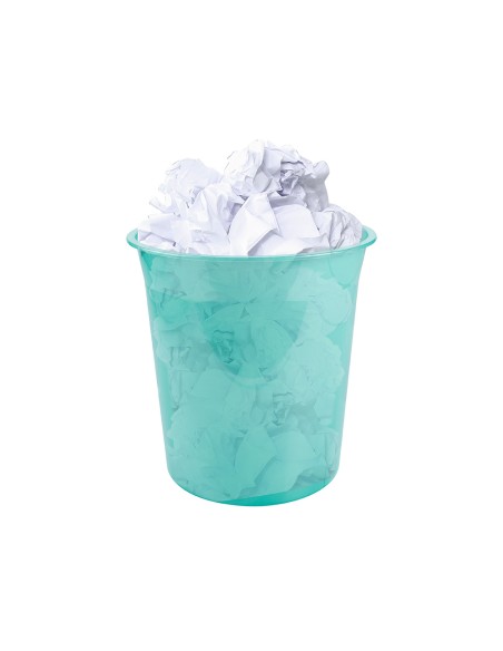 Papelera plastico liderpapel menta translucido 13 litros 275x285 mm