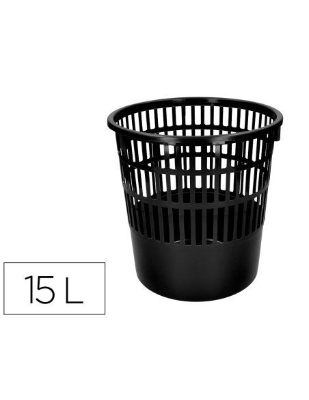 Papelera plastico liderpapel ecouse 100% reciclada 15 litros color negro 285x290 mm