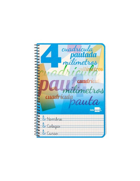 Cuaderno espiral liderpapel cuarto pautaguia tapa blanda 40h 75gr cuadro pautado 4mm c olores surtidos