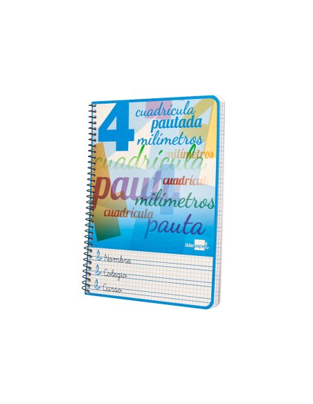 Cuaderno espiral liderpapel cuarto pautaguia tapa blanda 40h 75gr cuadro pautado 4mm c olores surtidos