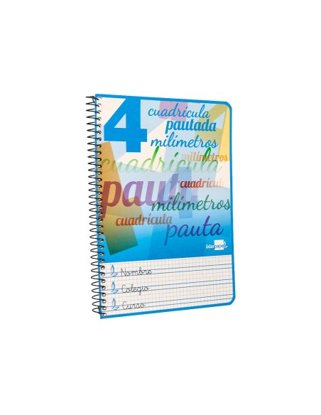 Cuaderno espiral liderpapel cuarto pautaguia tapa blanda 40h 75gr cuadro pautado 4mm c olores surtidos