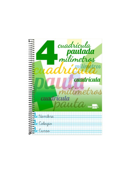 Cuaderno espiral liderpapel folio pautaguia tapa blanda 80h 75gr cuadro pautado 4mm co lores surtidos