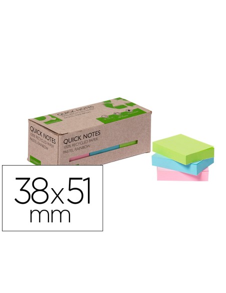 Bloc de notas adhesivas quita y pon q-connect 38x51 mm 100% papel reciclado colores pasteles en caja de carton