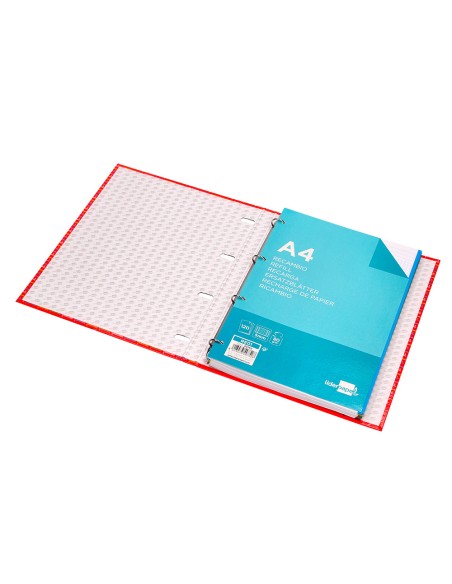 Carpeta con recambio liderpapel a4 cuadro 5mm forrada 4 anillas 20mm colores surtidos