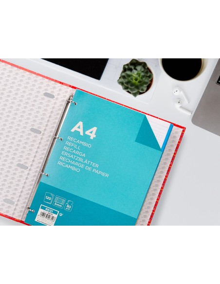 Carpeta con recambio liderpapel a4 cuadro 5mm forrada 4 anillas 20mm colores surtidos