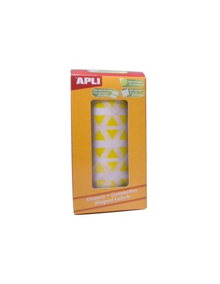 Gomets autoadhesivos triangulares 21x21x21mm amarillo rollo de 2832 unidades