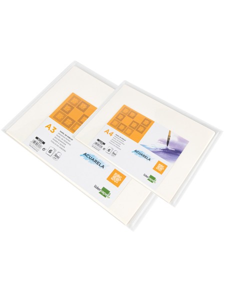 Papel dibujo liderpapel 297x420mm 300g/m2 acuarela pack de 6 hojas