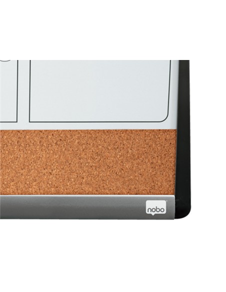 Planificador mensual nobo magnetico + tablero corcho horizontal con marco arqueado plata y negro 585x430 mm