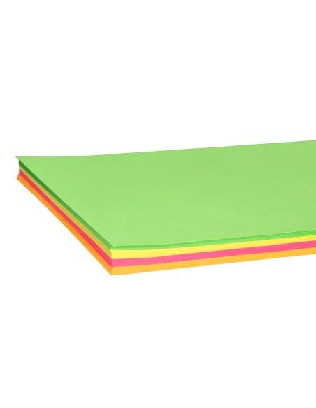 Papel color liderpapel din a4 75 gr neon 4 colores surtidos paquete de 100 hojas