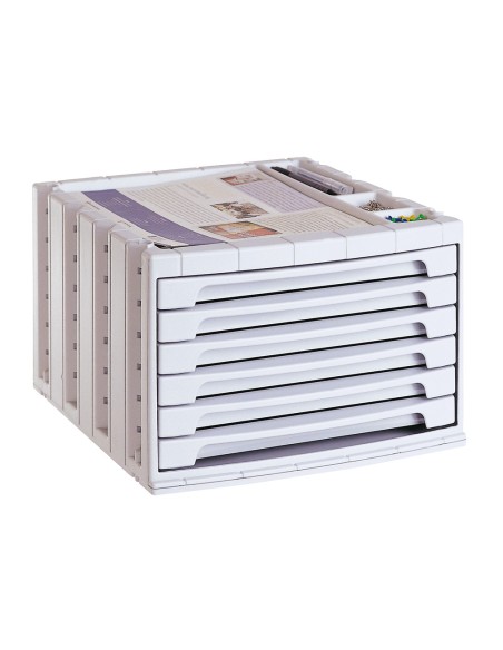 Fichero cajones de sobremesa archivo 2000 305x370x215 mm bandeja organizadora superior 6 cajones gris opaco