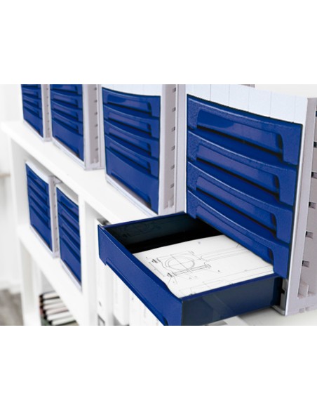 Fichero cajones de sobremesa archivo 2000 305x370x215 mm bandeja organizadora superior 6 cajones azul opaco