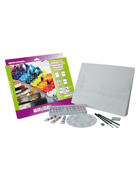 Set acuarela liderpapel contiene 10 laminas acuarela 27x38cm 1 paleta plast 12x12ml1 sacapunt 1 perfilador 1 goma