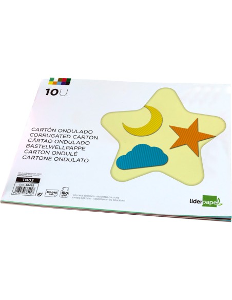 Bloc trabajos manuales liderpapel carton ondulado 240x315mm 10 hojas colores surtidos