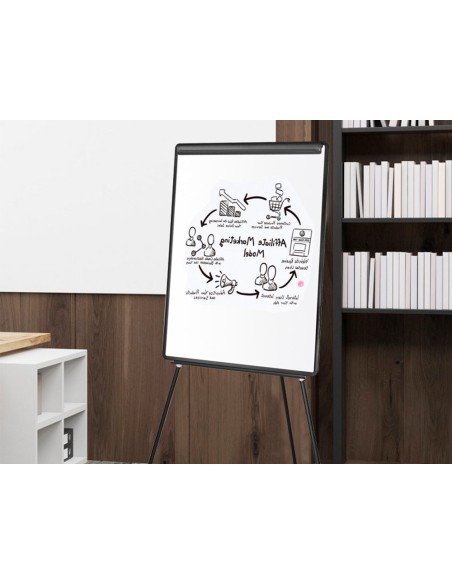Pizarra blanca q-connect con tripode 100x70 cm para convenciones superficie laminada marco negro
