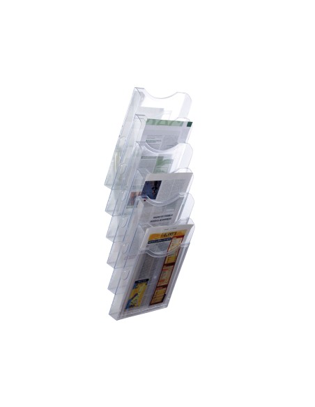 Expositor mural archivo 2000 de pared 6 bandejas din a4 transparente 190x235x685 mm separadores moviles ajustables
