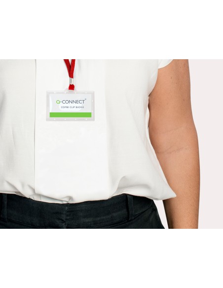 Identificador q-connect kf03303 con cordon plano rojo y apertura lateral 94x60 mm