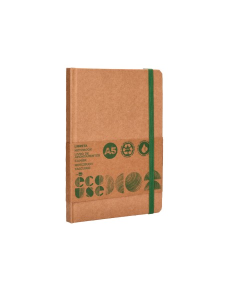 Libreta liderpapel ecouse 100% reciclada a5 96 hojas 70gr horizontal con gomilla y marca paginas