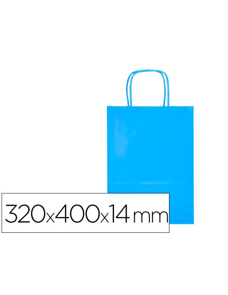 Bolsa papel q-connect celulosa celeste l con asa retorcida 320x400x140 mm