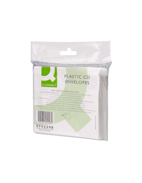 Sobre para 2 cd q-connect polipropileno con solapa multitaladro y forro protector-pack de 40 unidades