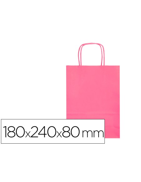 Bolsa papel q-connect celulosa rosa xs con asa retorcida 180x240x80 mm