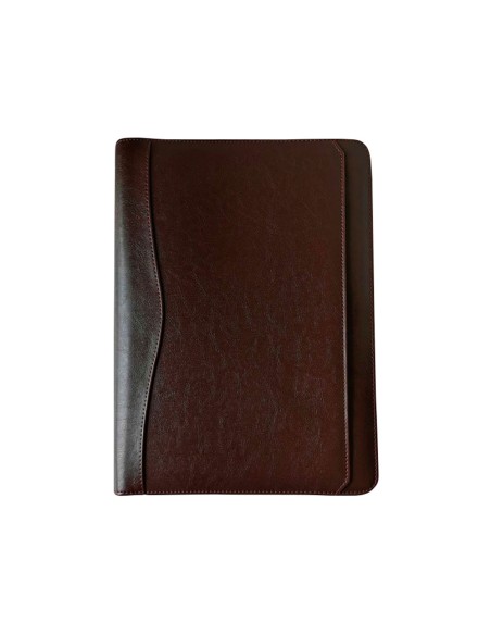 Carpeta portafolios q-connect cremallera 4 anillas 20 mm concalculadora con bolsa para movil color marron 260x355 mm