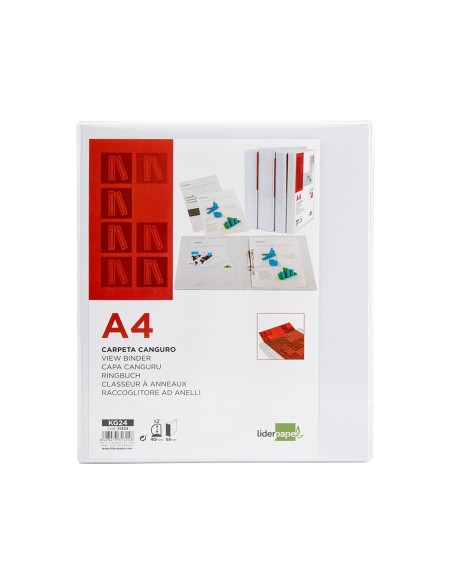 Carpeta canguro 2 anillas mixtas 40mm liderpapel a4 plastico color blanco