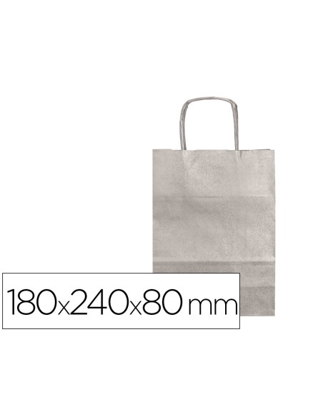 Bolsa papel q-connect kraft plata xs con asa retorcida 180x240x80 mm