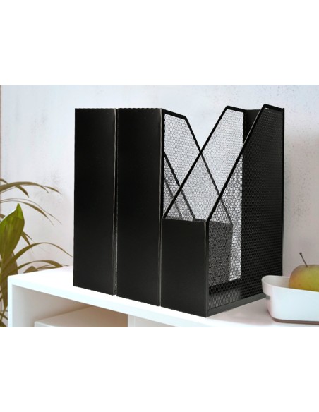 Revistero metalico q-connect rejilla negro 79x289x250 mm