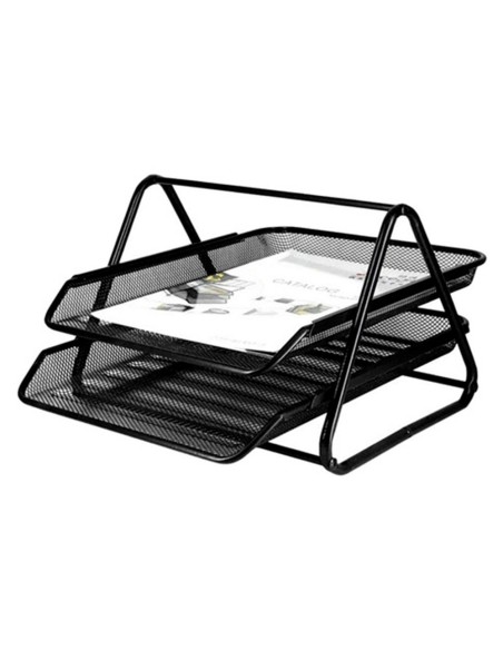 Bandeja sobremesa metalica q-connect rejilla gxa100 negra 2 bandejas movibles 300x185x350 mm