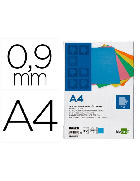 Tapa encuadernacion liderpapel carton a4 0,9mm azul fluor paquete de 50 unidades