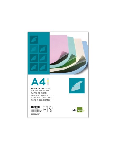 Papel color liderpapel a4 80gr 4 colores...