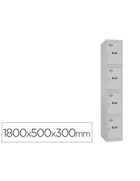 Taquilla metalica simonrack 4 puertas con cerradura respiradero y etiquetero gris 1800x500x300 mm