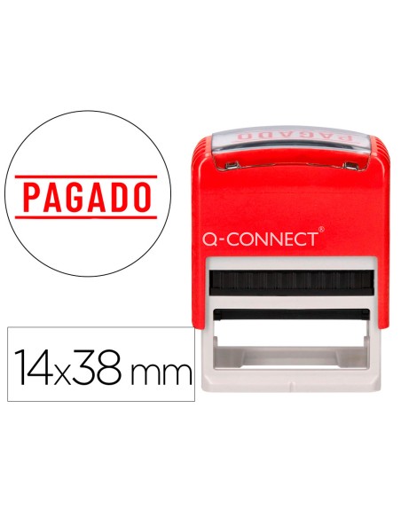 Sello entintado automatico q-connect pagado almohadilla 14x38 mm color rojo