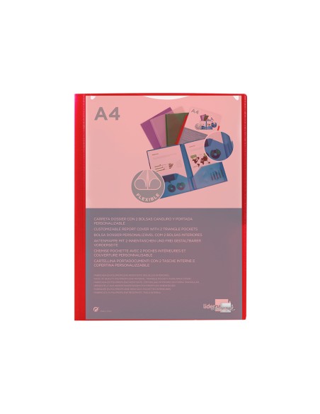 Carpeta liderpapel dossier dos bolsas canguro 45680 polipropileno din a4 roja
