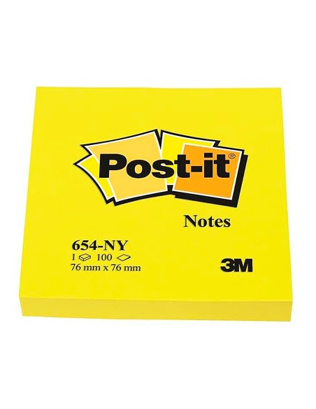 Bloc de notas adhesivas quita y pon post-it 76x76 mm amarillo neon con 100 hojas