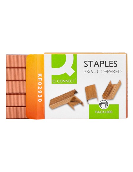 Grapas q-connect nº 23/6 cobreadas caja de 1000 unidades
