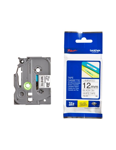 Cinta brother tze-231 blanco-negro 12mm longitud 8 m