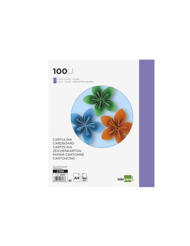 Cartulina liderpapel a4 180g/m2 lila paquete de...
