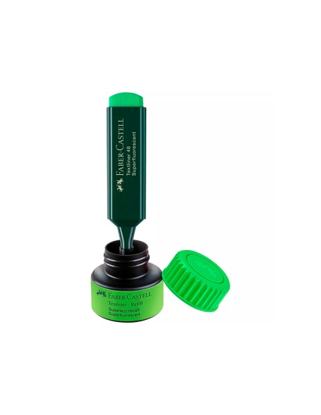 Tinta rotulador faber castell textliner fluorescente 1549 con sistema capilar color verde bote 30 ml